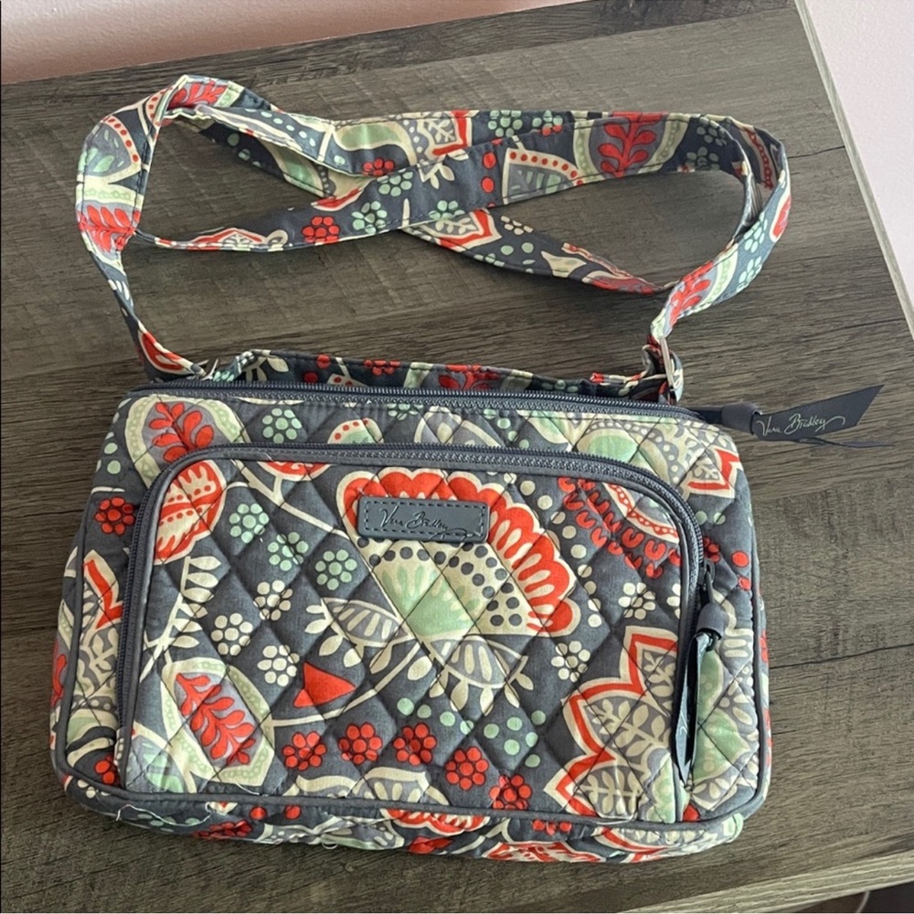 Vera Bradley Quilted Crossbody Bag - Gray and Red Floral